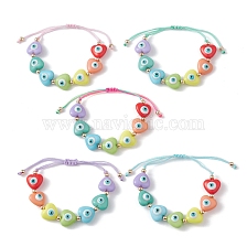 Resin Heart with Evil Eye Braided Bead Bracelets, Adjustable Bracelet for Women