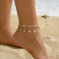 Copper Double Layered Sweet and Elegant Colorful Shell Pendant Anklet