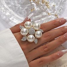 Elegant Glam Bridal Flower Artificial Pearls Artificial Diamond Alloy Wholesale Open Rings