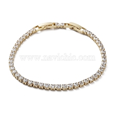 Brass Micro Pave Clear Cubic Zirconia Tennis Bracelet, Link Chain Bracelets, Long-Lasting Plated