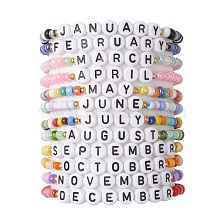 12Pcs 12 Styles Glass Seed Beads Stretch Bracelet Sets, 12 Month Acrylic Beads Stackable Bracelets