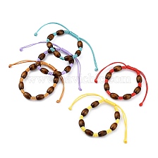 Adjustable Korean Waxed Polyester Cord Kid Braided Beads Bracelets, with Spray Painted Natural Maple Wood Barrel Beads