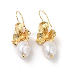 ABS Imitation Pearl Flower Dangle Earrings, Rack Plating Brass Jewelry for Women