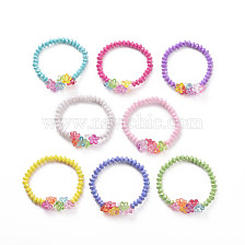 8Pcs 8 Color Opaque Acrylic Faceted Rondelle & Flower Beaded Stretch Bracelets, Childen Bracelets for Girls