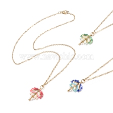 3Pcs 3 Color Glass Seed Braided Leaf Pendant Necklace Set, Golden 304 Stainless Steel Wire Wrap Jewelry for Women