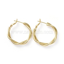 Brass Hoop Earrings, with 925 Sterling Silver Pin, for Women