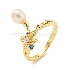 Natural Pearl Finger Ring, with Brass and Rhinestone Finding for Women