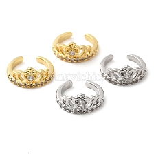 Rack Plating Brass Micro Pave Cubic Zirconia Heart Crown Cuff Earrings, Non Piercing Earrings, Cadmium Free & Lead Free